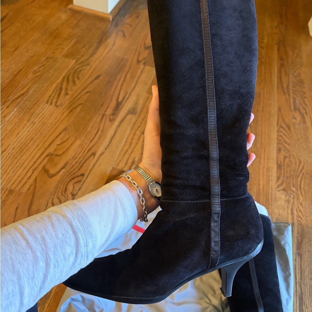 Prada Women's Black Suede Kitten Heeled Boots - Picture 4 of 8